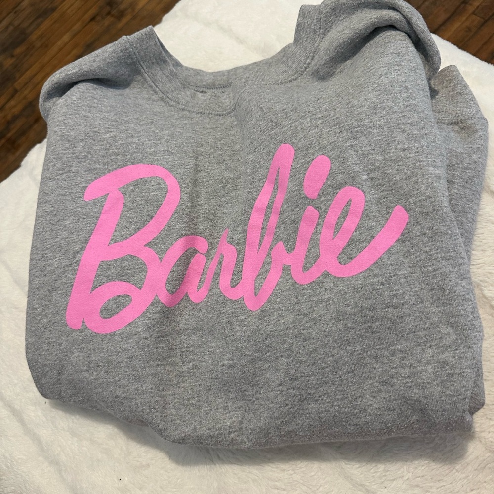 Gray Barbie Sweatshirt with Pink Logo